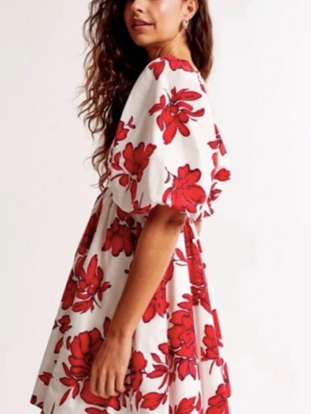AF Abercrombie & Fitch Emerson Poplin Puff Sleeve Mini Dress Red Floral Size S - Picture 5 of 5